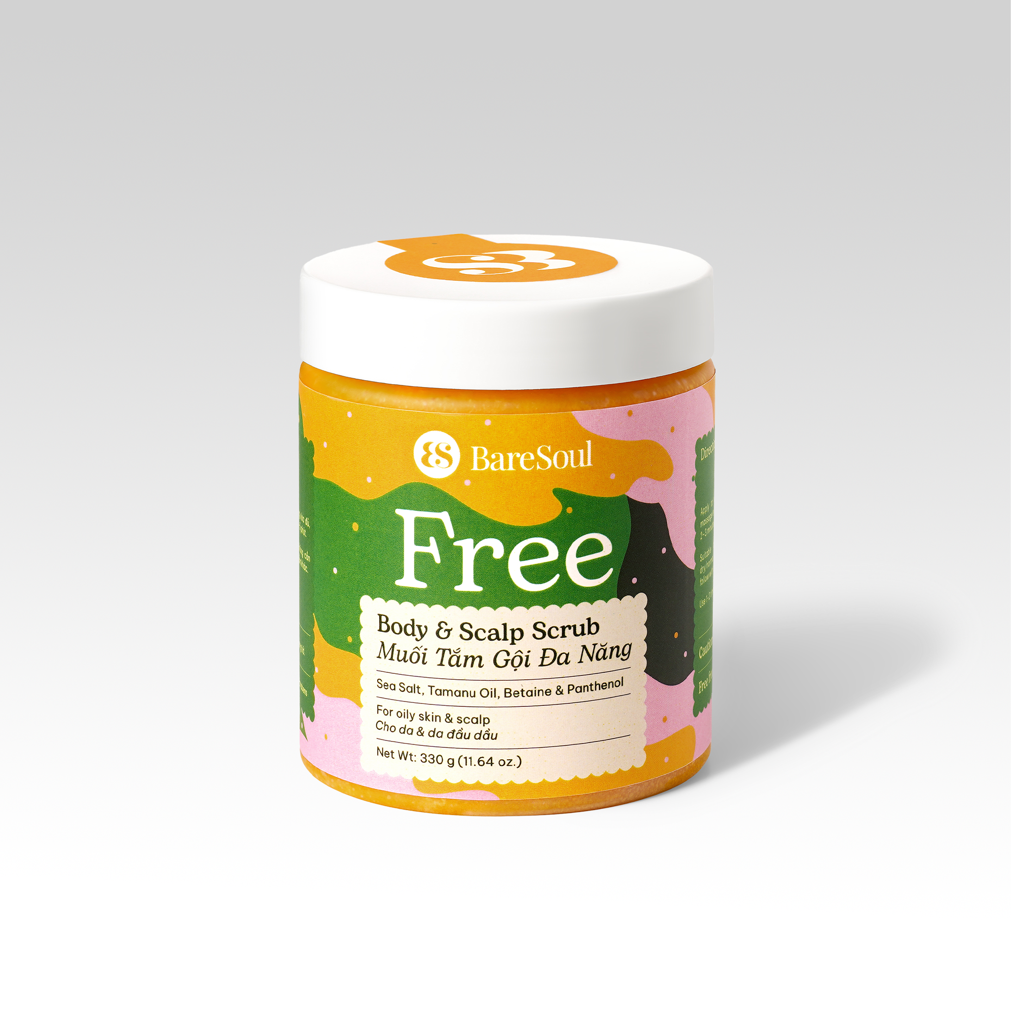 Muối tắm gội tẩy tế bào chết da đầu và body cho tóc bết và da body dầu, mụn BareSoul Free